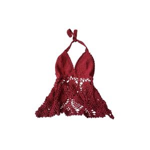Handmade Crochet Halter Top Burgundy Wine Red Lace Babydoll Festival Boho M/L